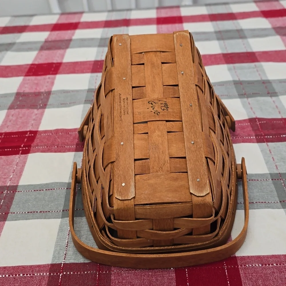 Vintage 1993 Signed Longaberger Angled Fruit Wine Basket Double Swing Handles